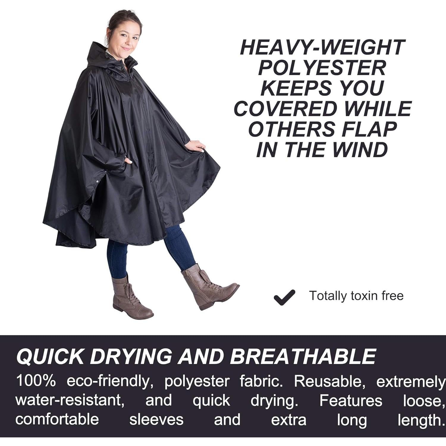 Poncho de Lluvia Impermeable Lingito para Adultos - Negro