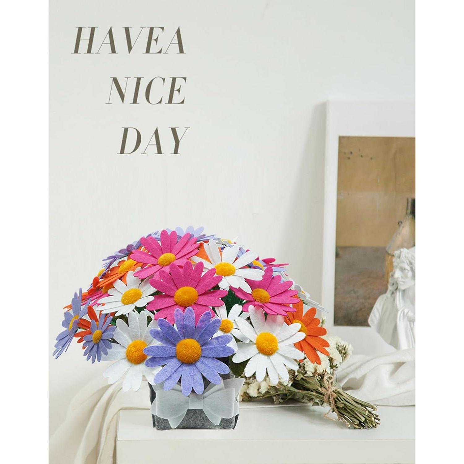 Kit de Artesanía de Flores de Fieltro BAZIMA, Ramo de Margaritas DIY