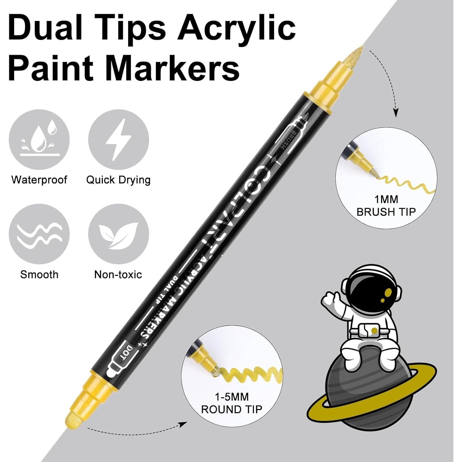 Marcadores de Pintura Acrílica HuiSikoo - Paquete de 4 Doble Punta