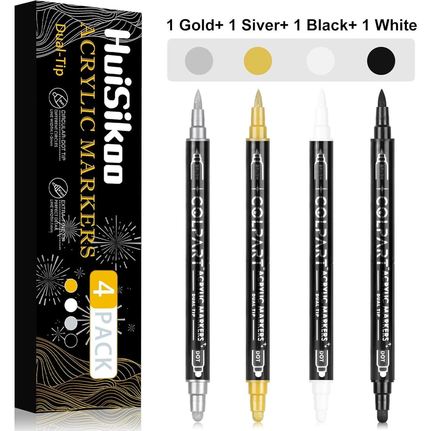 Marcadores de Pintura Acrílica HuiSikoo - Paquete de 4 Doble Punta