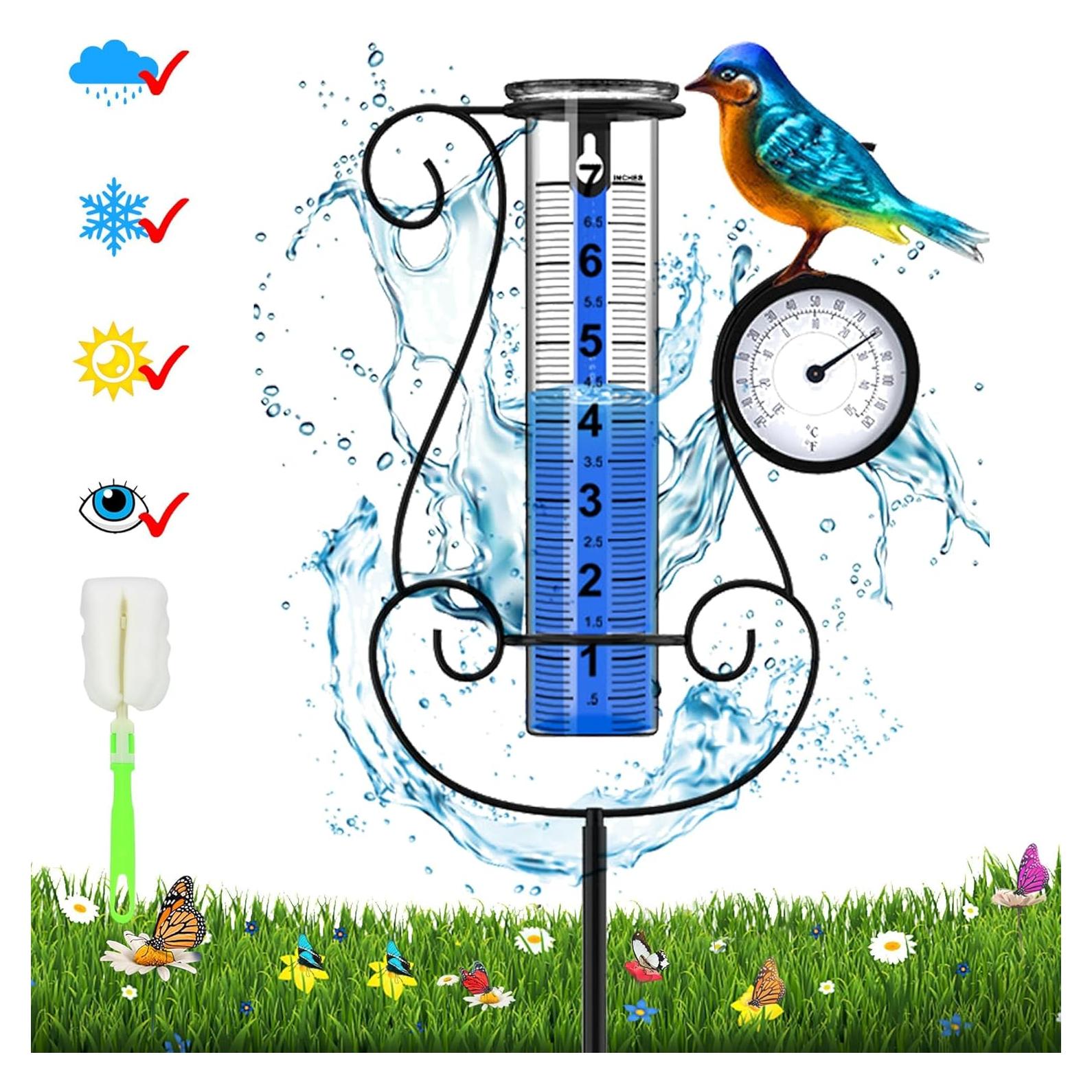 Pluviómetro Digital Grande Rose Manor con Termómetro y Colibrí