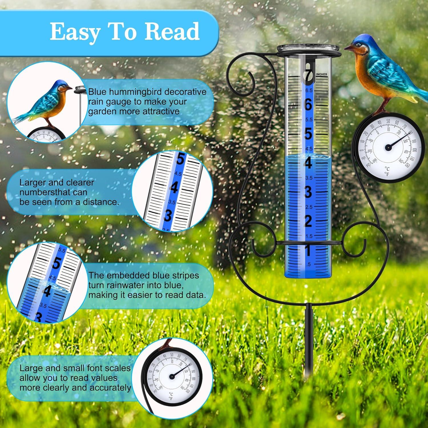 Pluviómetro Digital Grande Rose Manor con Termómetro y Colibrí