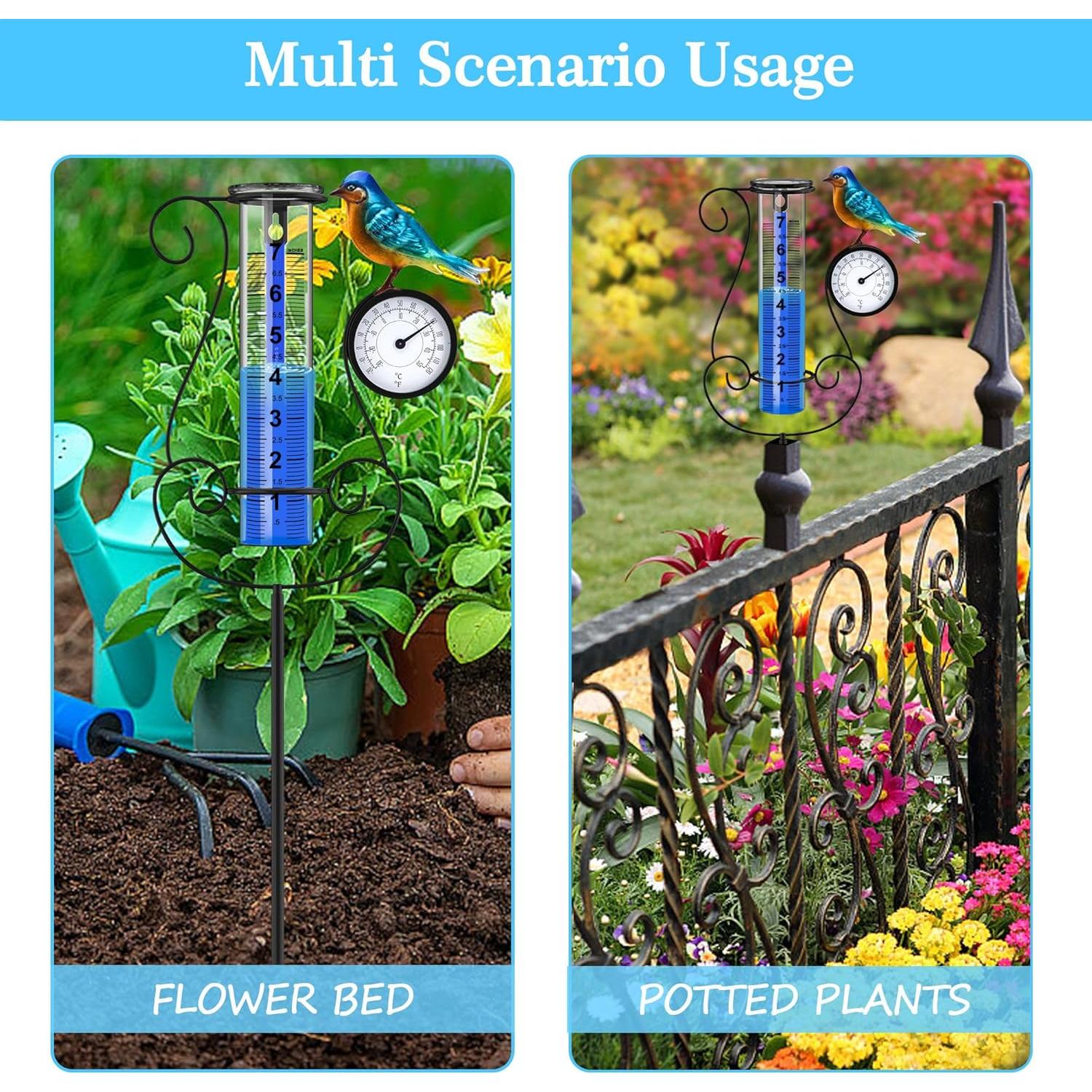 Pluviómetro Digital Grande Rose Manor con Termómetro y Colibrí