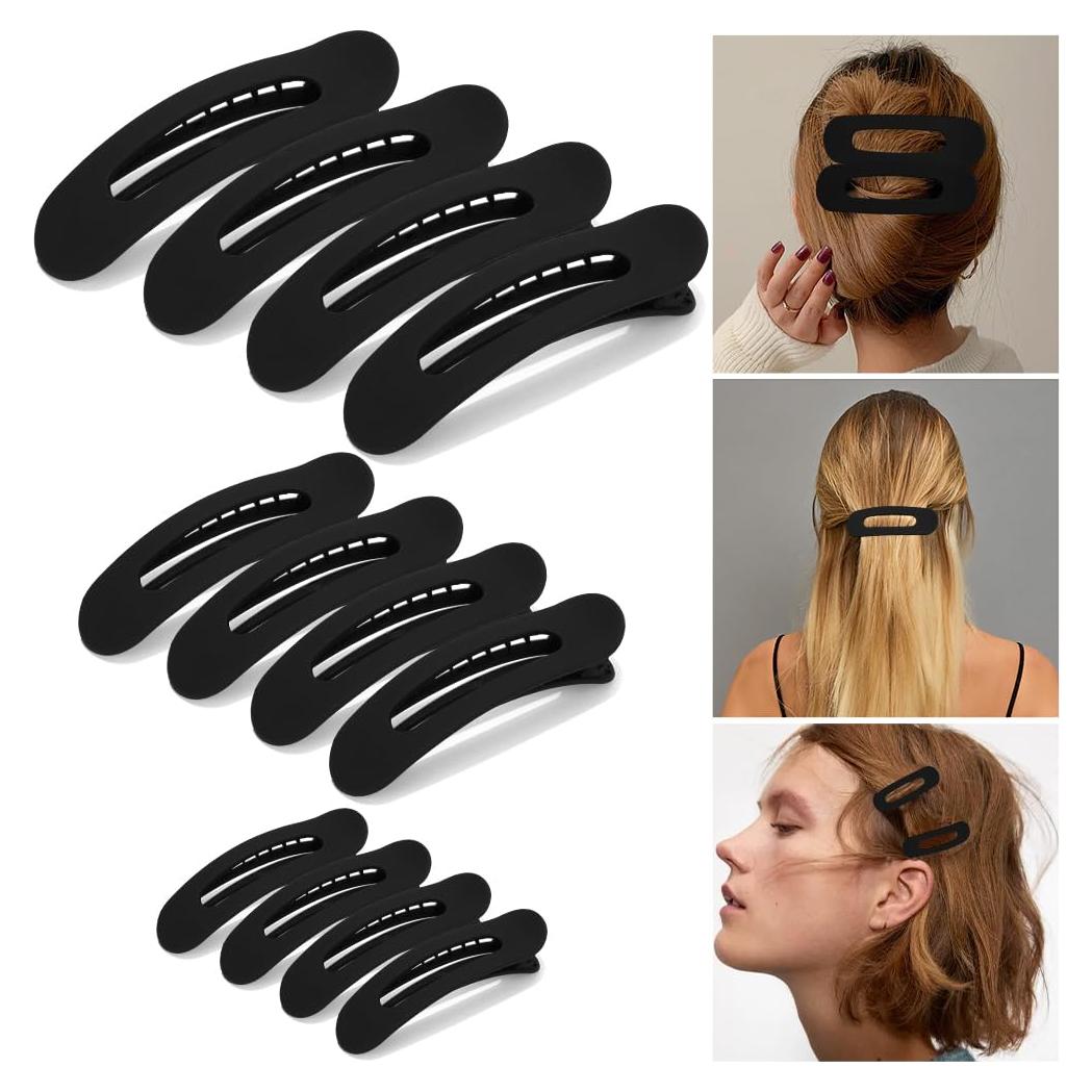 Clips de Cabello Planos Ahoney - Paquete de 12, 3 Tamaños, Negro