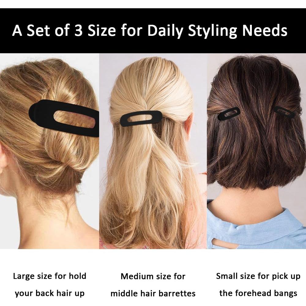 Clips de Cabello Planos Ahoney - Paquete de 12, 3 Tamaños, Negro