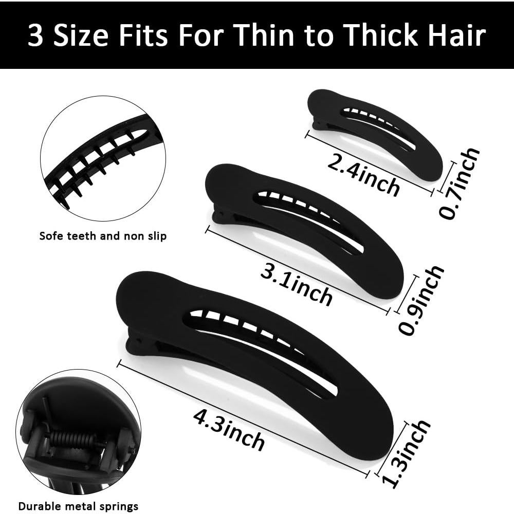 Clips de Cabello Planos Ahoney - Paquete de 12, 3 Tamaños, Negro