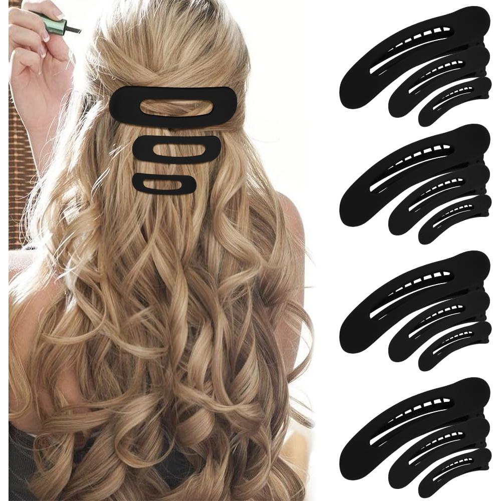 Clips de Cabello Planos Ahoney - Paquete de 12, 3 Tamaños, Negro