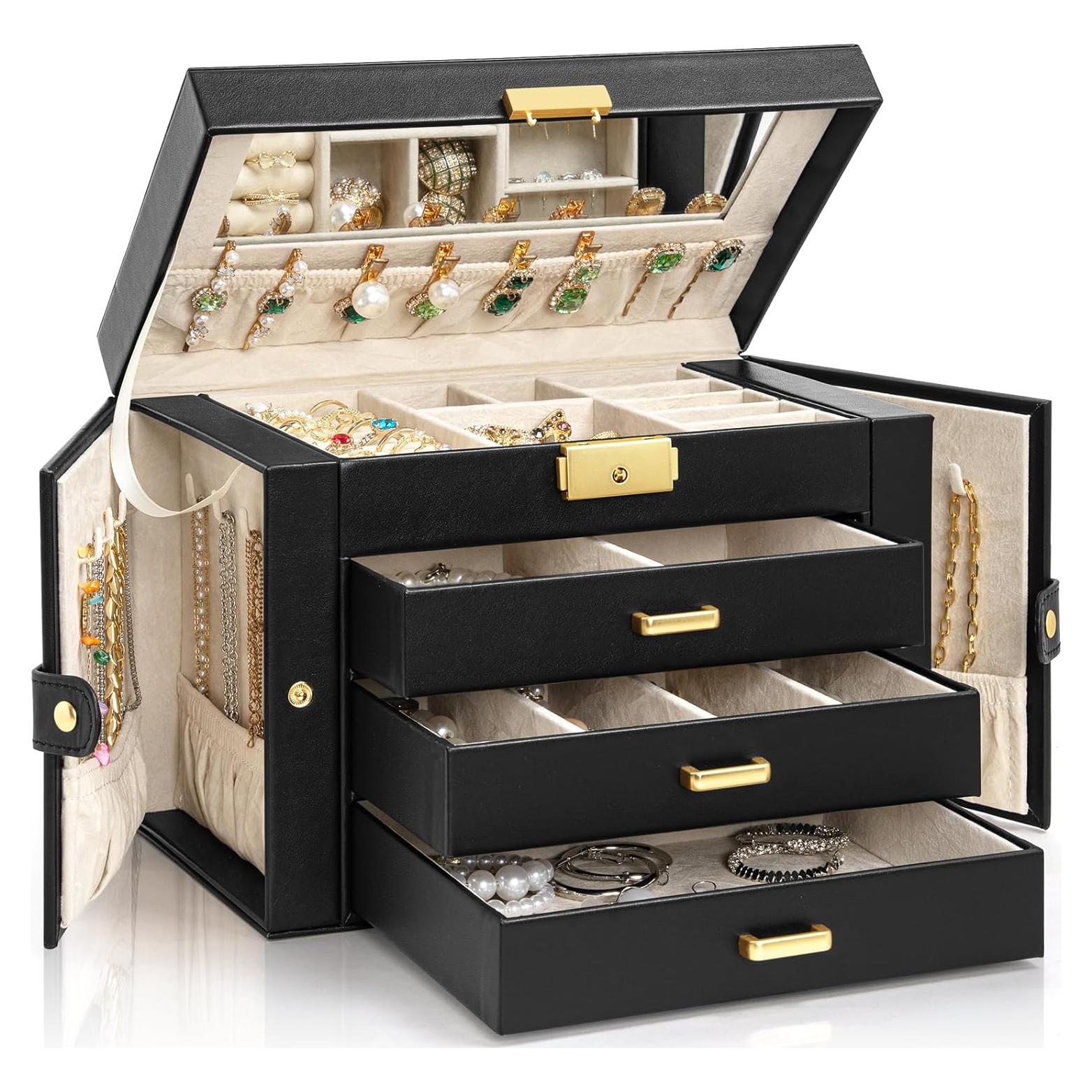 Caja de Joyería Grande AKOZLIN 4 Niveles con Cerradura y Espejo