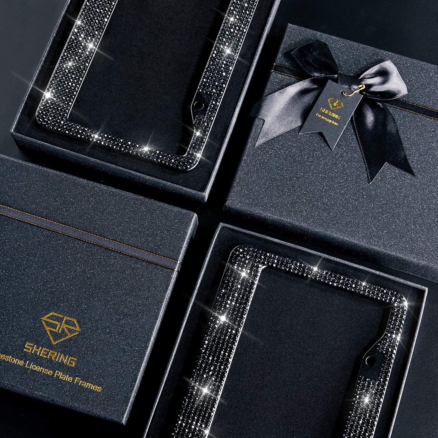 Marco de Placa de Licencia Shering con Rhinestones Negros 2 Pcs