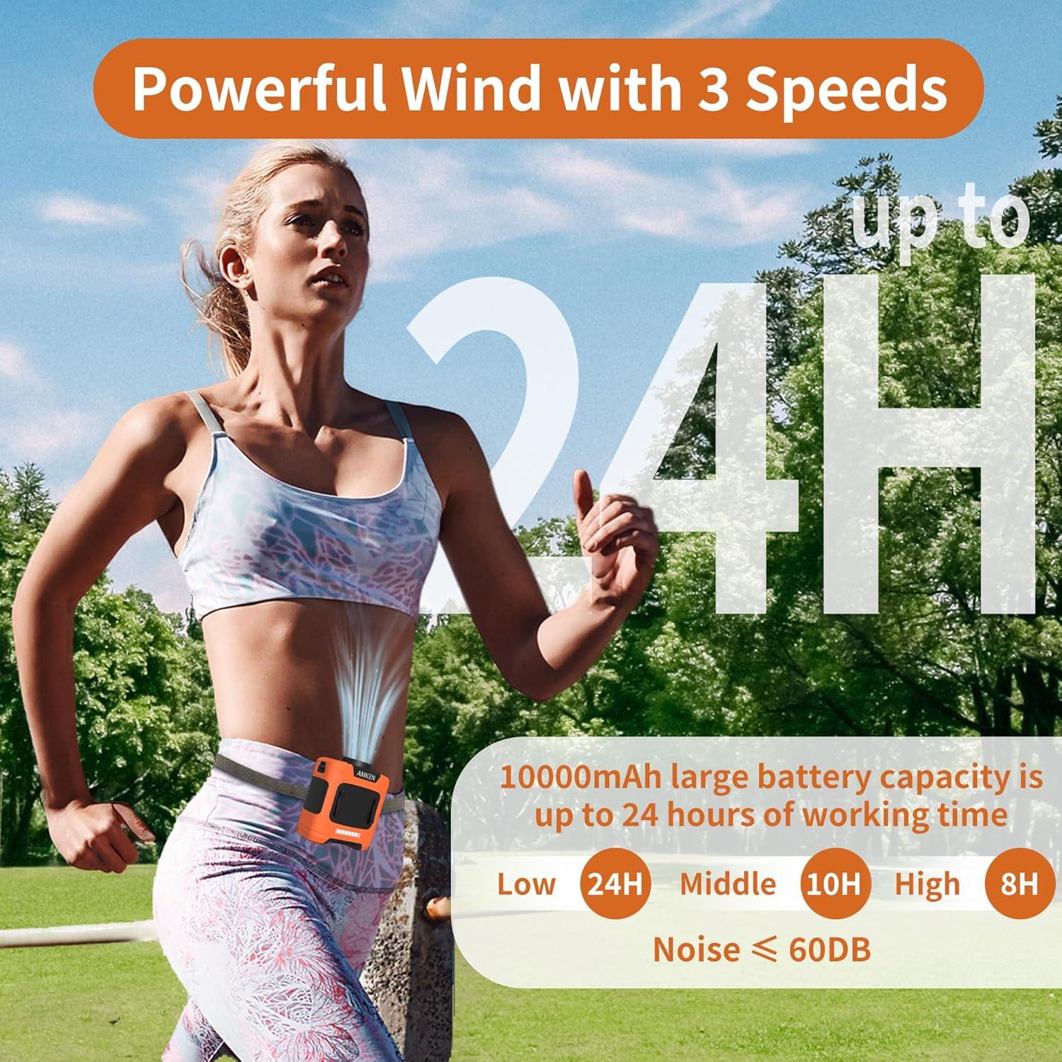 Ventilador de Cintura AMKEN - Clip Portátil 3 Velocidades 10000mAh