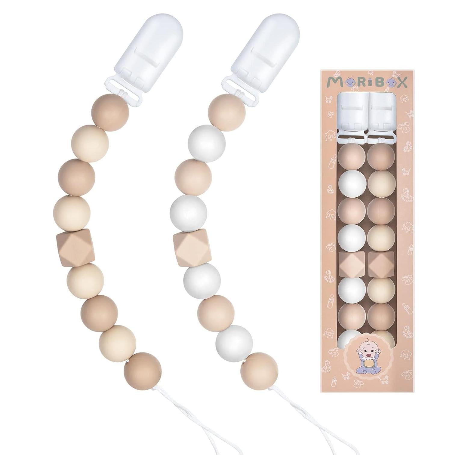 Clip de Chupete Silicona Unisex 2 Piezas Beige y Blanco