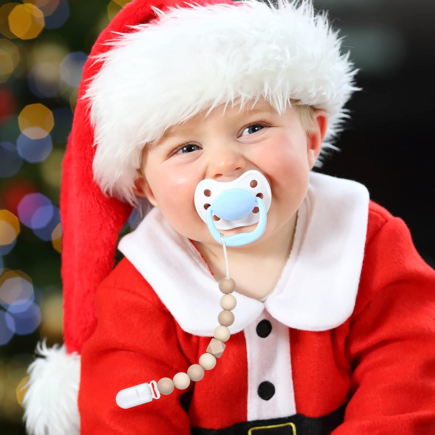 Clip de Chupete Silicona Unisex 2 Piezas Beige y Blanco