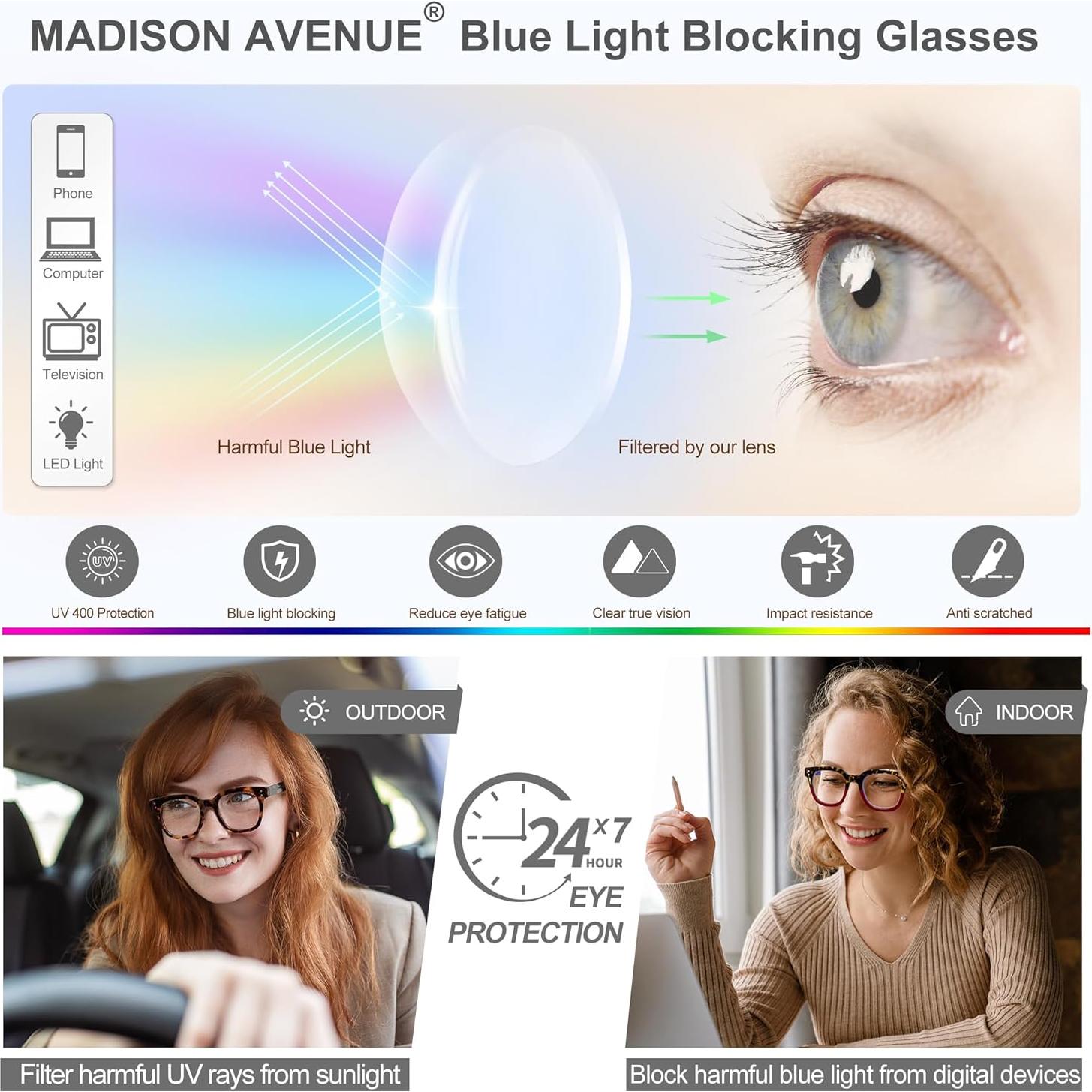 Gafas de Bloqueo de Luz Azul Madison Avenue Grandes para Mujeres