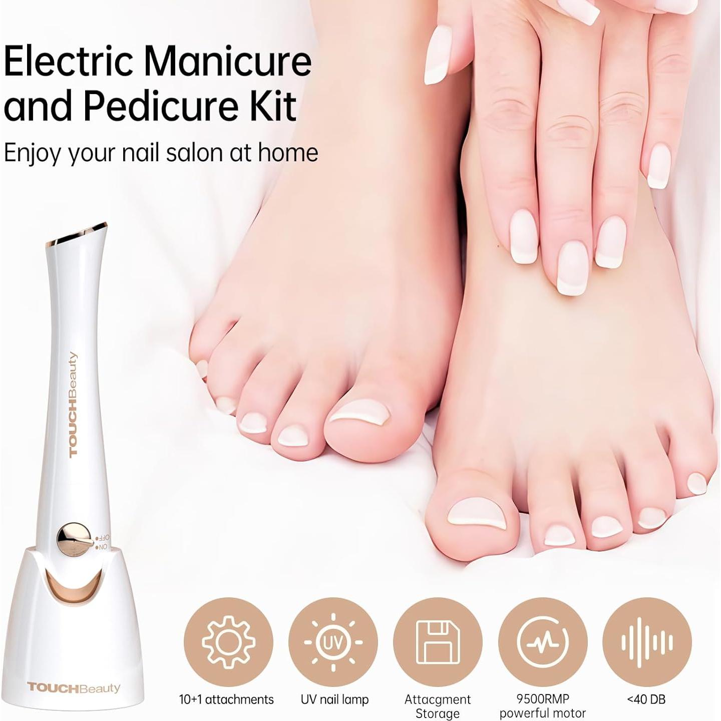 TOUCHBeauty Taladro Eléctrico para Uñas Oro, Kit Manicura UV
