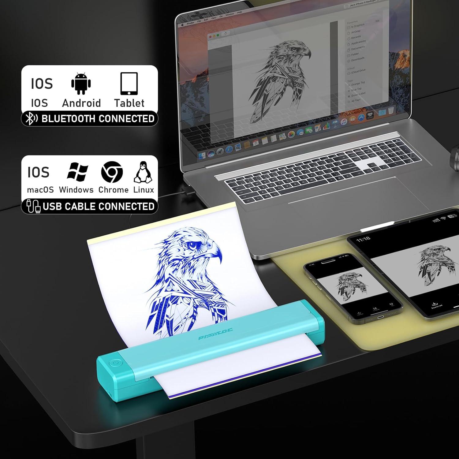 Impresora Térmica Inalámbrica de Tatuajes Padieoe 2000mAh