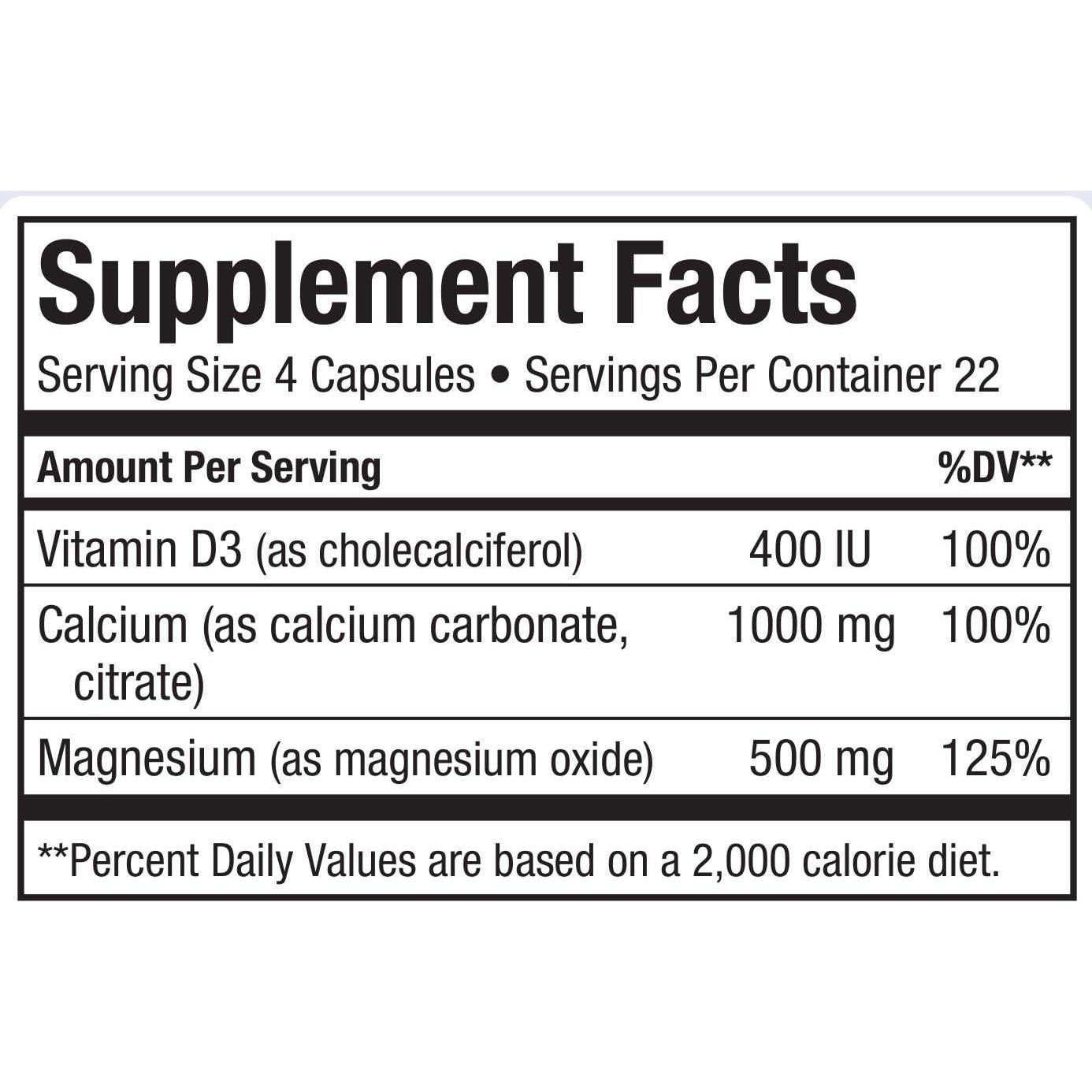 Suplemento de Calcio Maxi Health 1000 mg + D3 1000 UI + Magnesio 500 mg - 90 Cápsulas