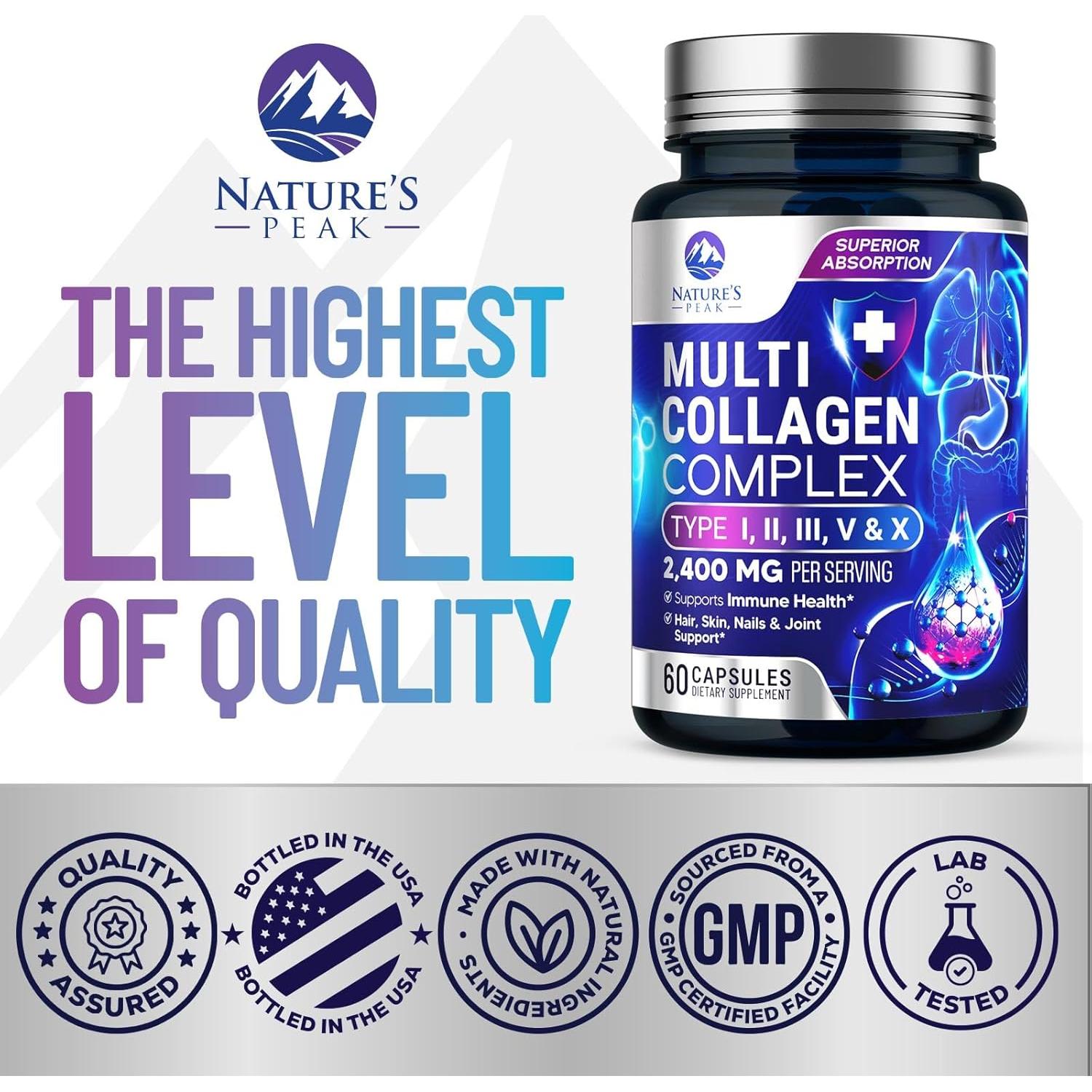 Suplemento de Colágeno Hidrolizado Nature's Peak - 60 Cápsulas