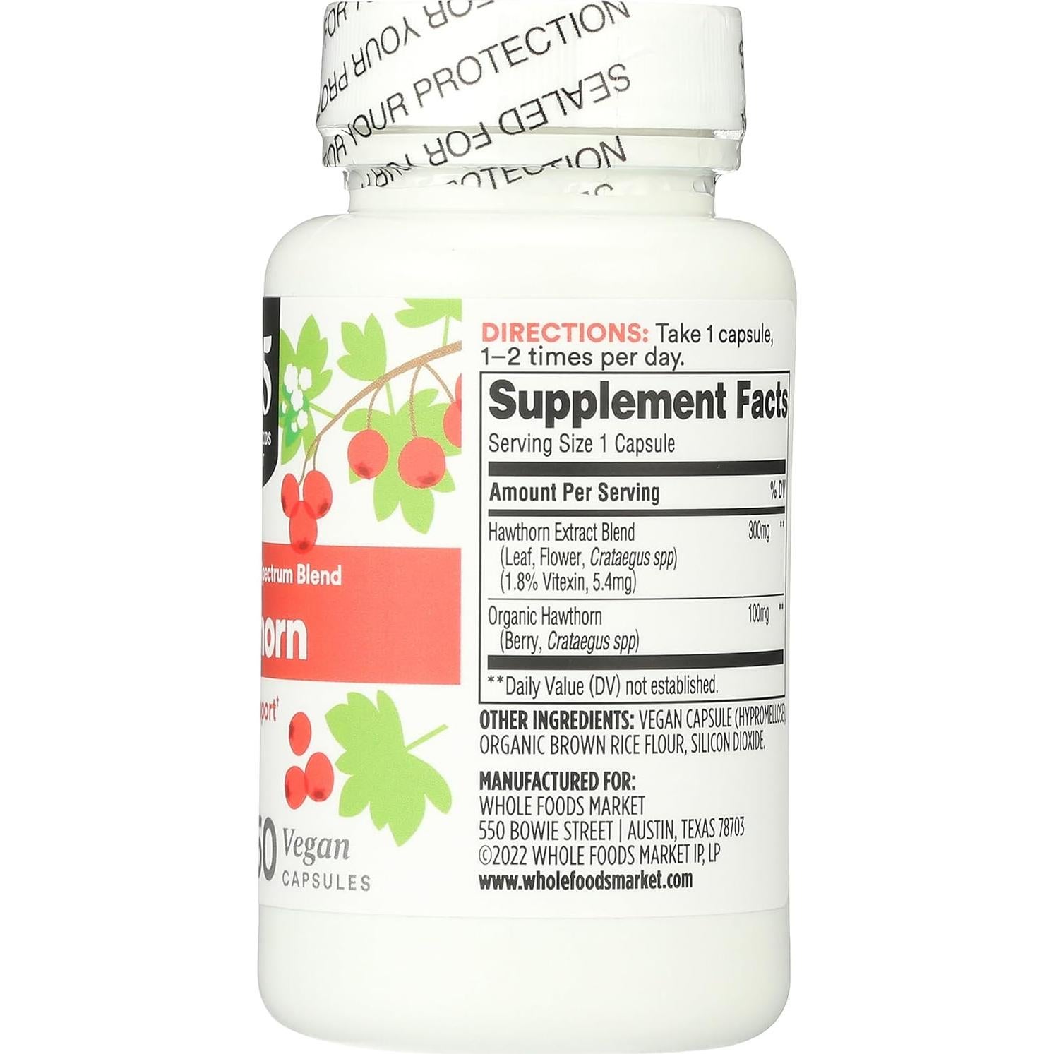 Suplemento Espino 365 Whole Foods 60 Cápsulas Veganas