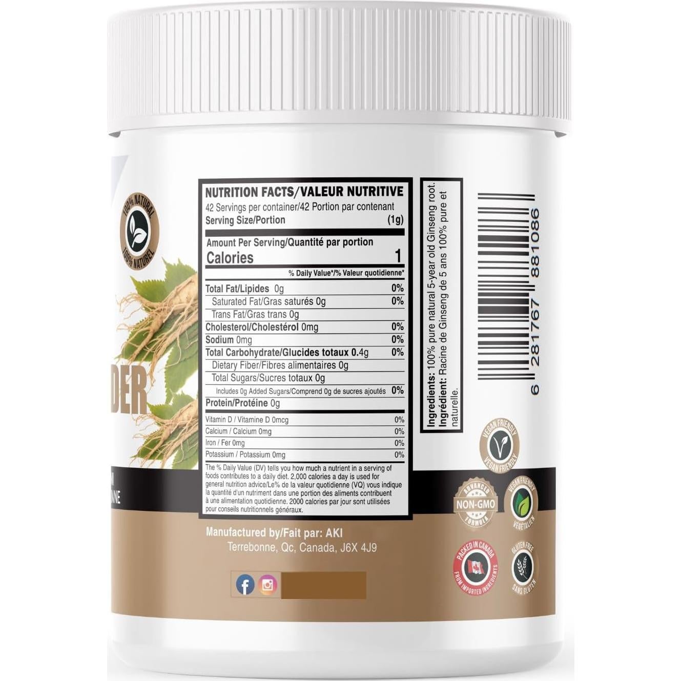 Polvo de Ginseng Americano AKI 42.5g - 4% Ginsenósidos