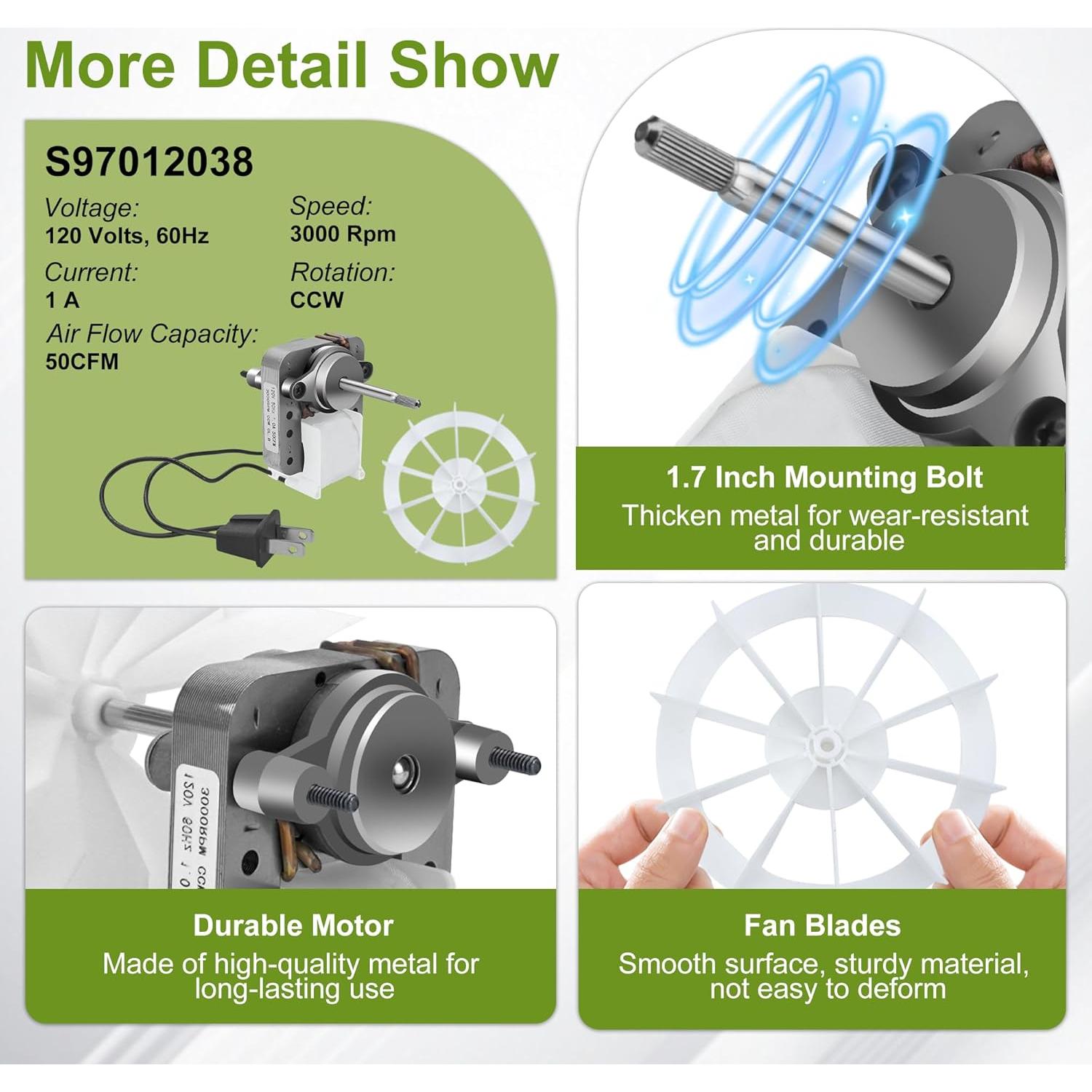 Motor de Ventilador de Baño Fetechmate S97012038 50CFM 120V