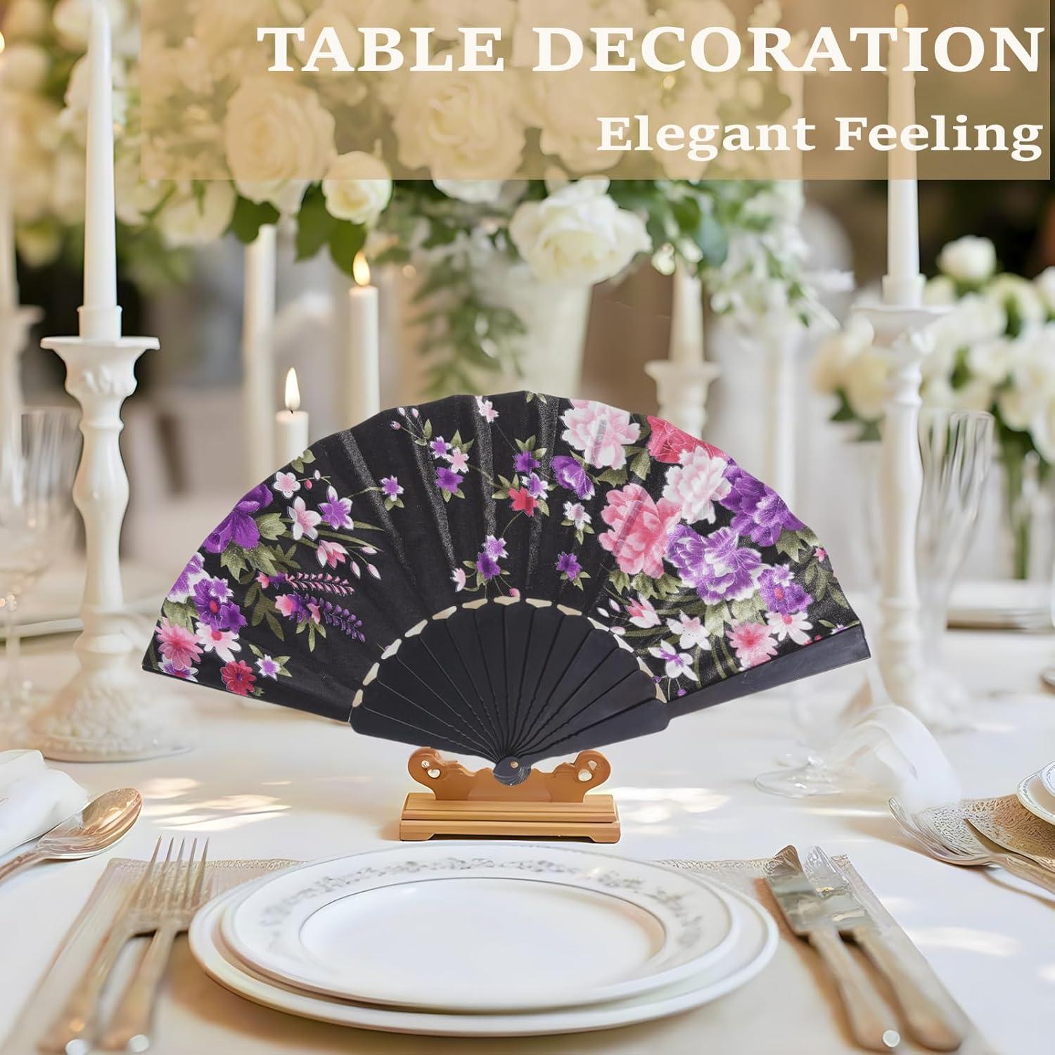 Abanicos Plegables de Mano QIRMIZI 8 PCs Floral Negro