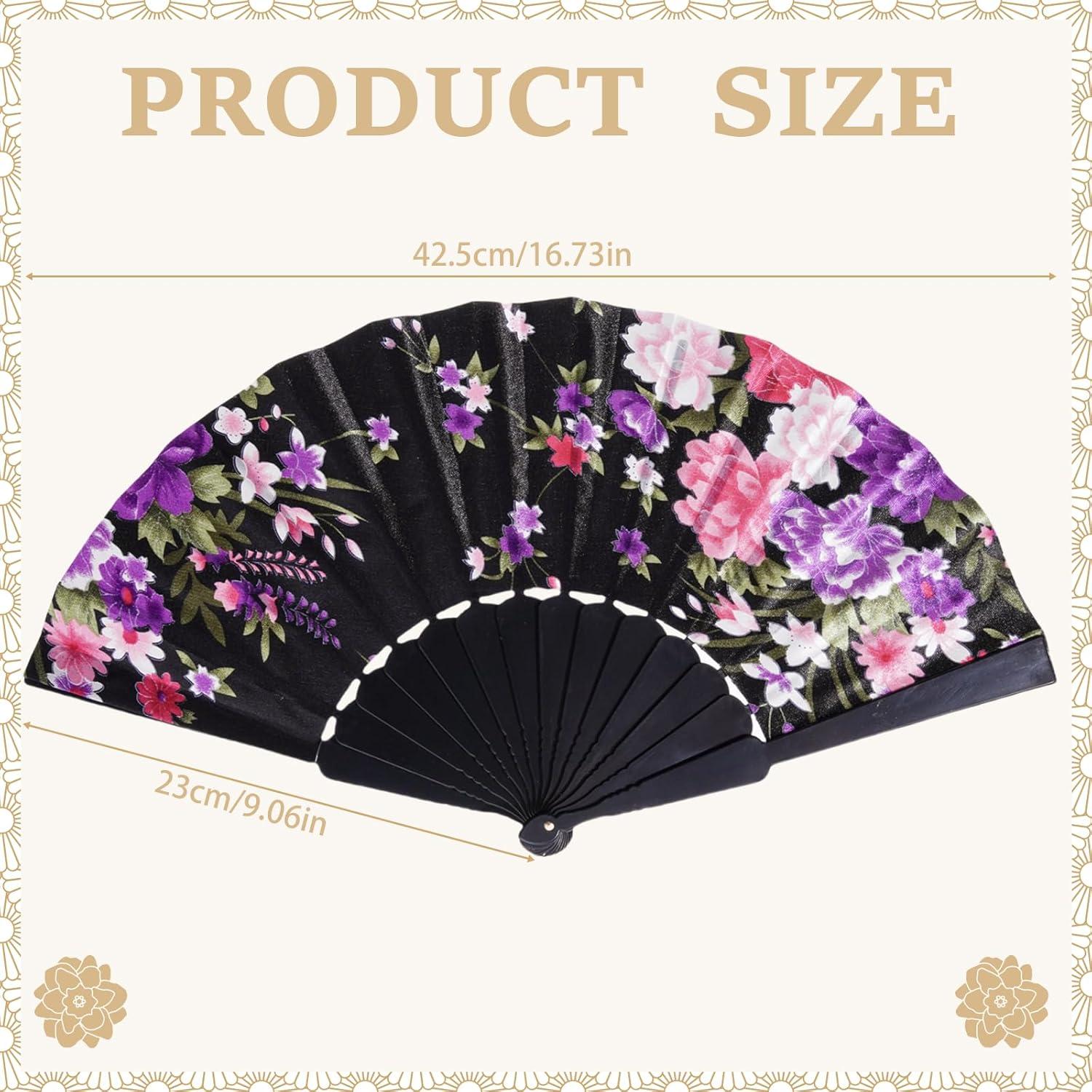 Abanicos Plegables de Mano QIRMIZI 8 PCs Floral Negro