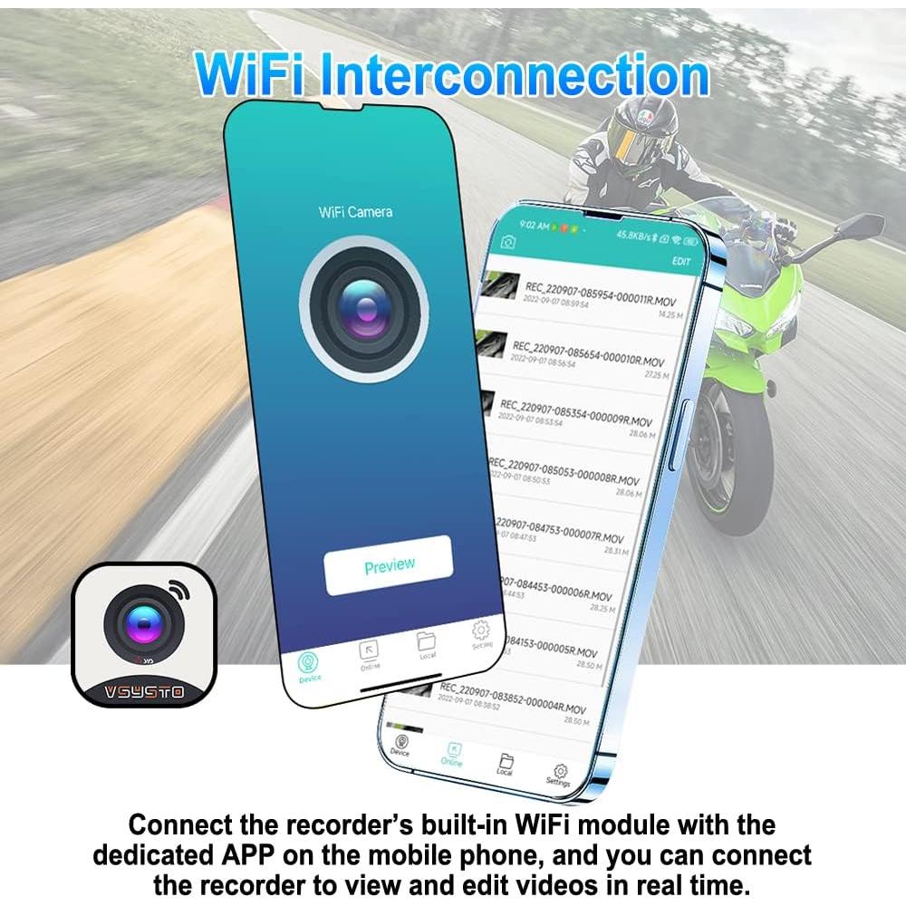 Cámara de Salpicadero VSYSTO Moto WiFi HD 1080P Doble Lente