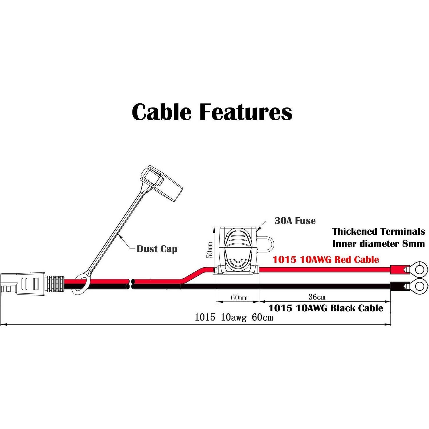 Conector de Batería SAE iGreely 10 AWG 60cm para Coche y Moto