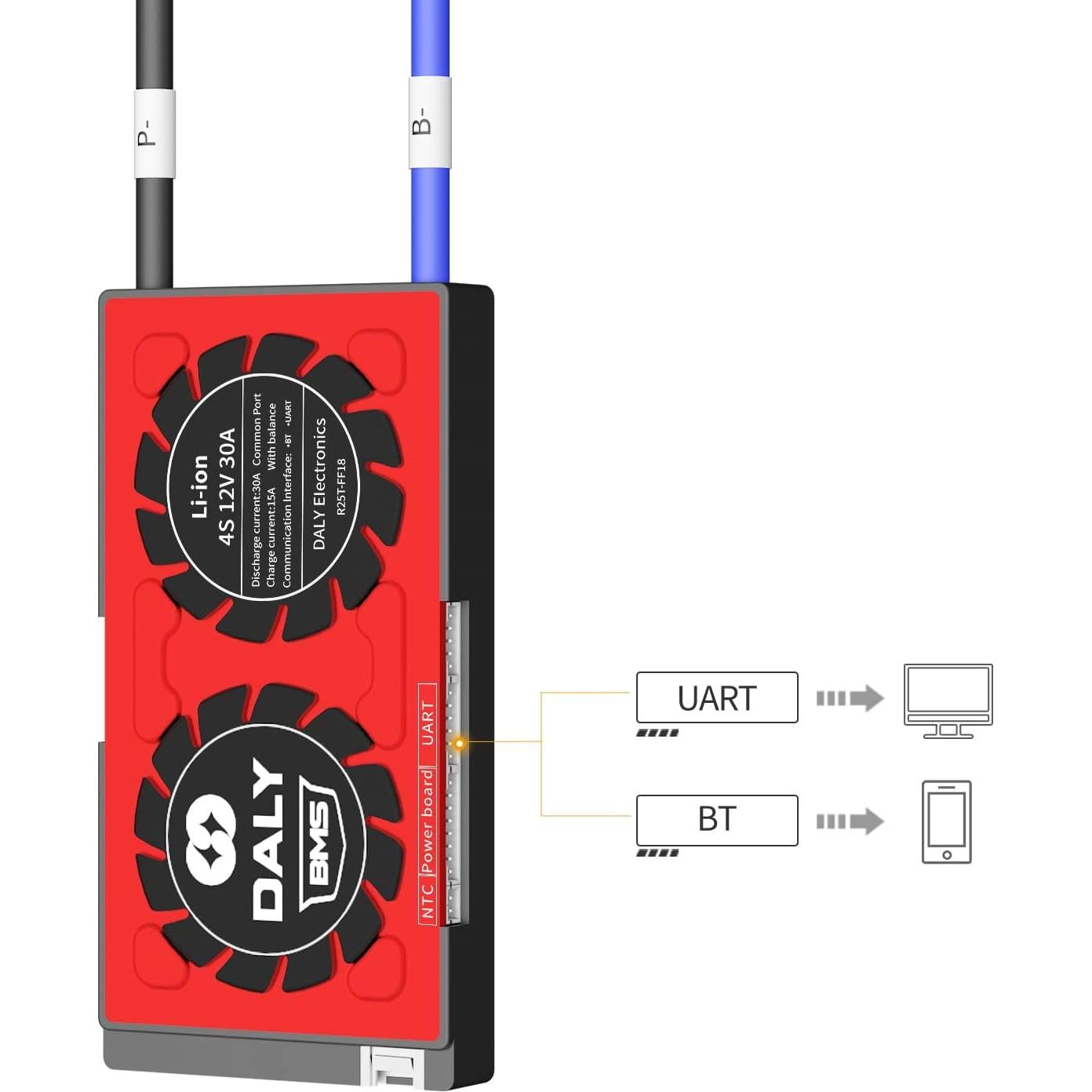 BMS Li-ion 12V 30A DALY 4S con Bluetooth y protección