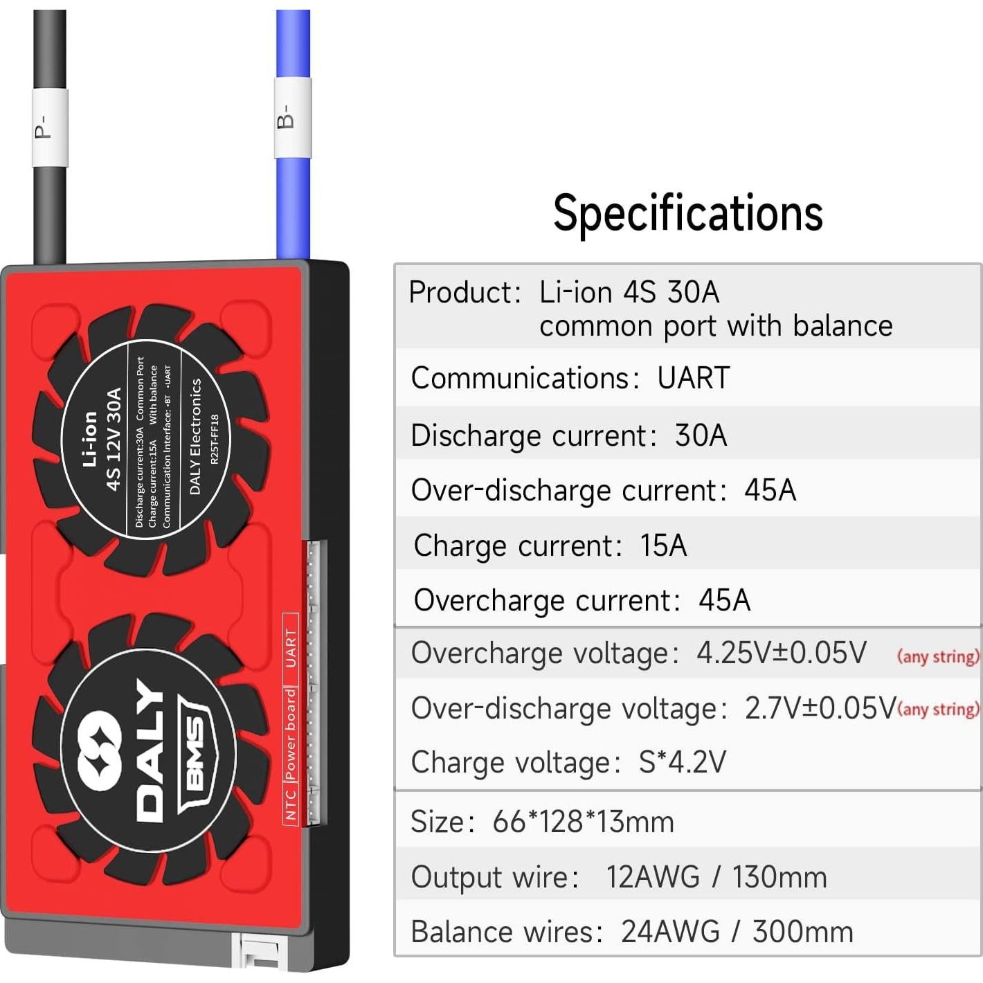 BMS Li-ion 12V 30A DALY 4S con Bluetooth y protección