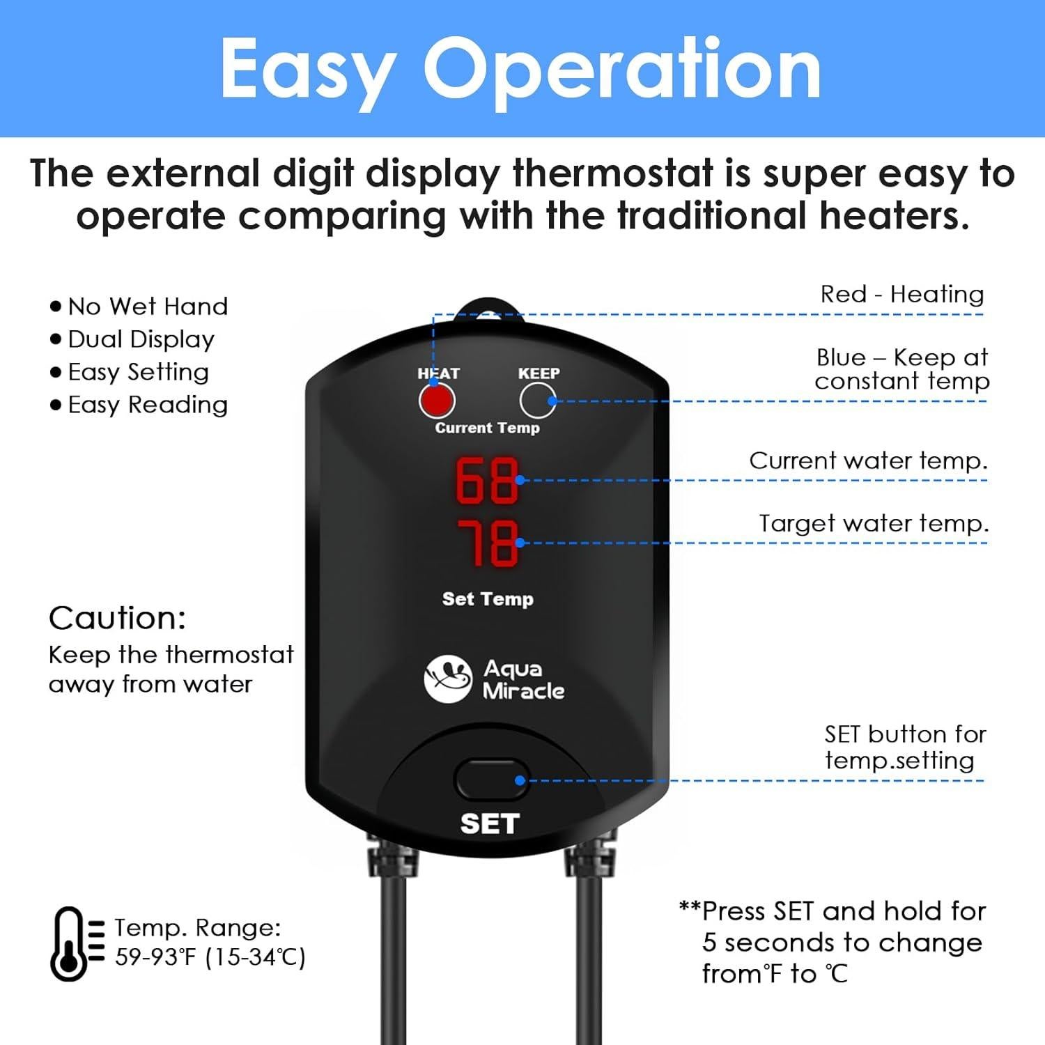 Calentador de Acuario AquaMiracle 200W con Termostato Digital
