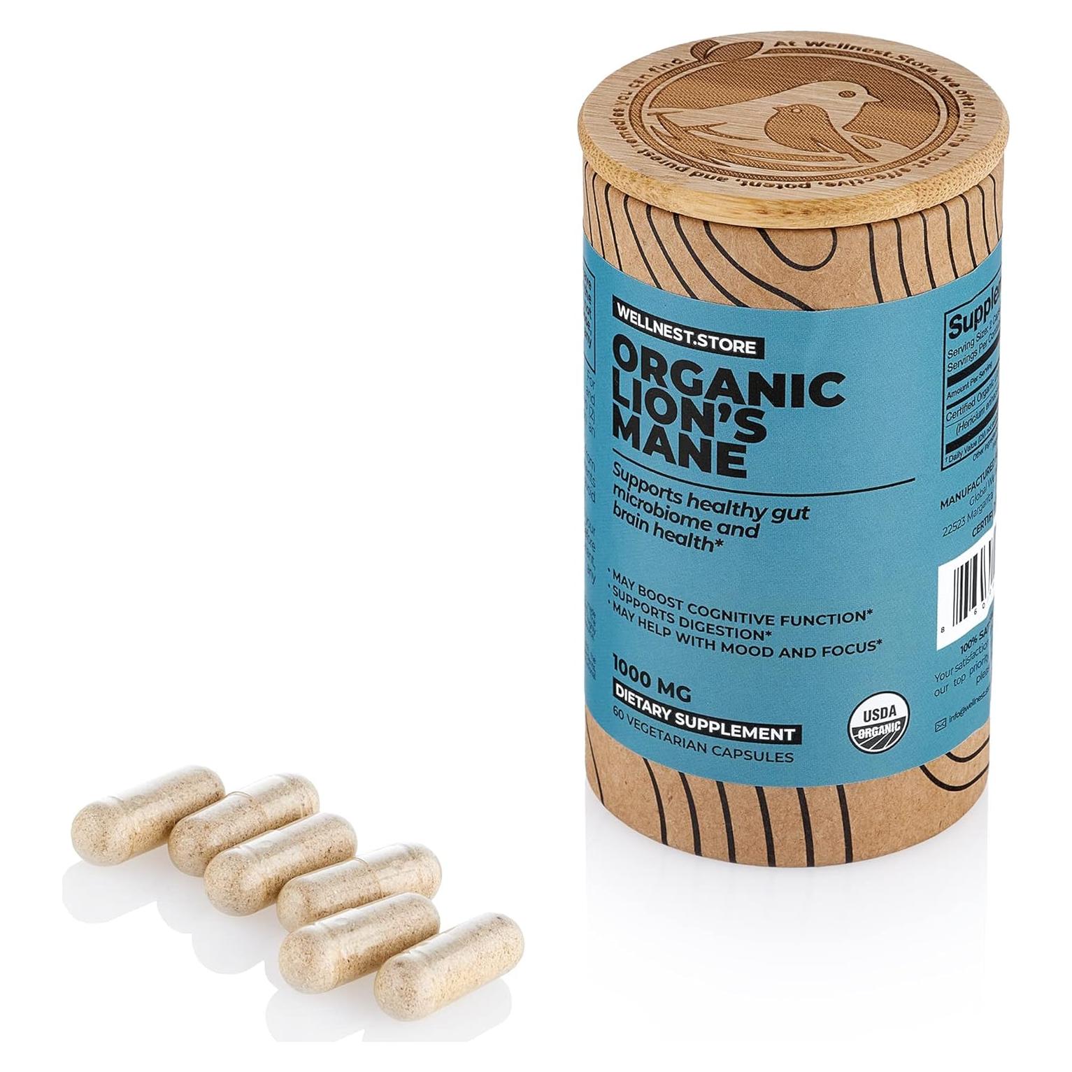 Suplemento Orgánico Hongo Melena de León 60 Cápsulas Vegetales