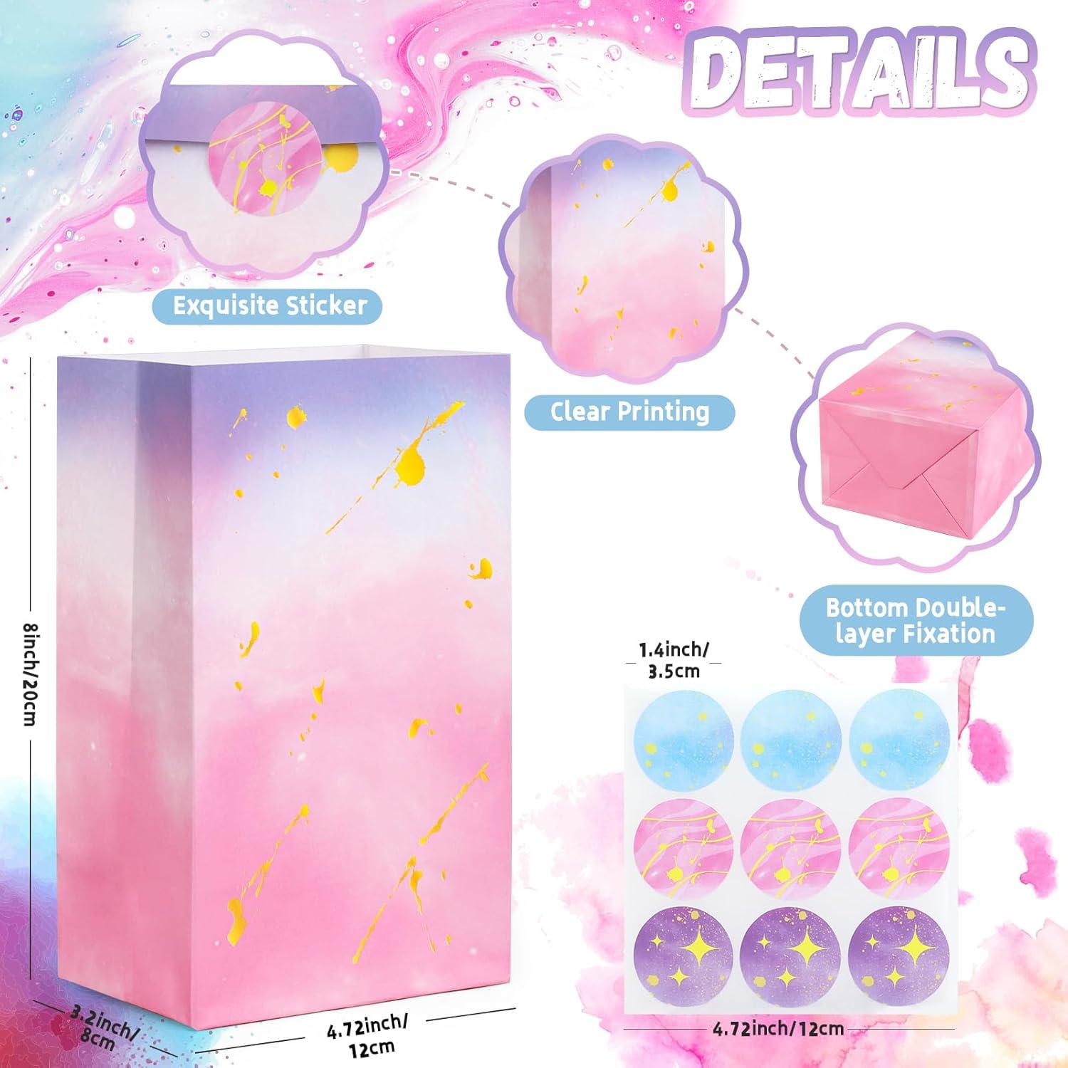 Bolsas de Fiesta Tie Dye HEJIN 30PCS con Stickers - Rosa y Púrpura