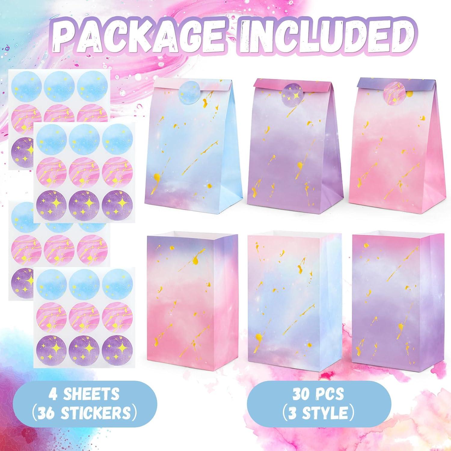 Bolsas de Fiesta Tie Dye HEJIN 30PCS con Stickers - Rosa y Púrpura