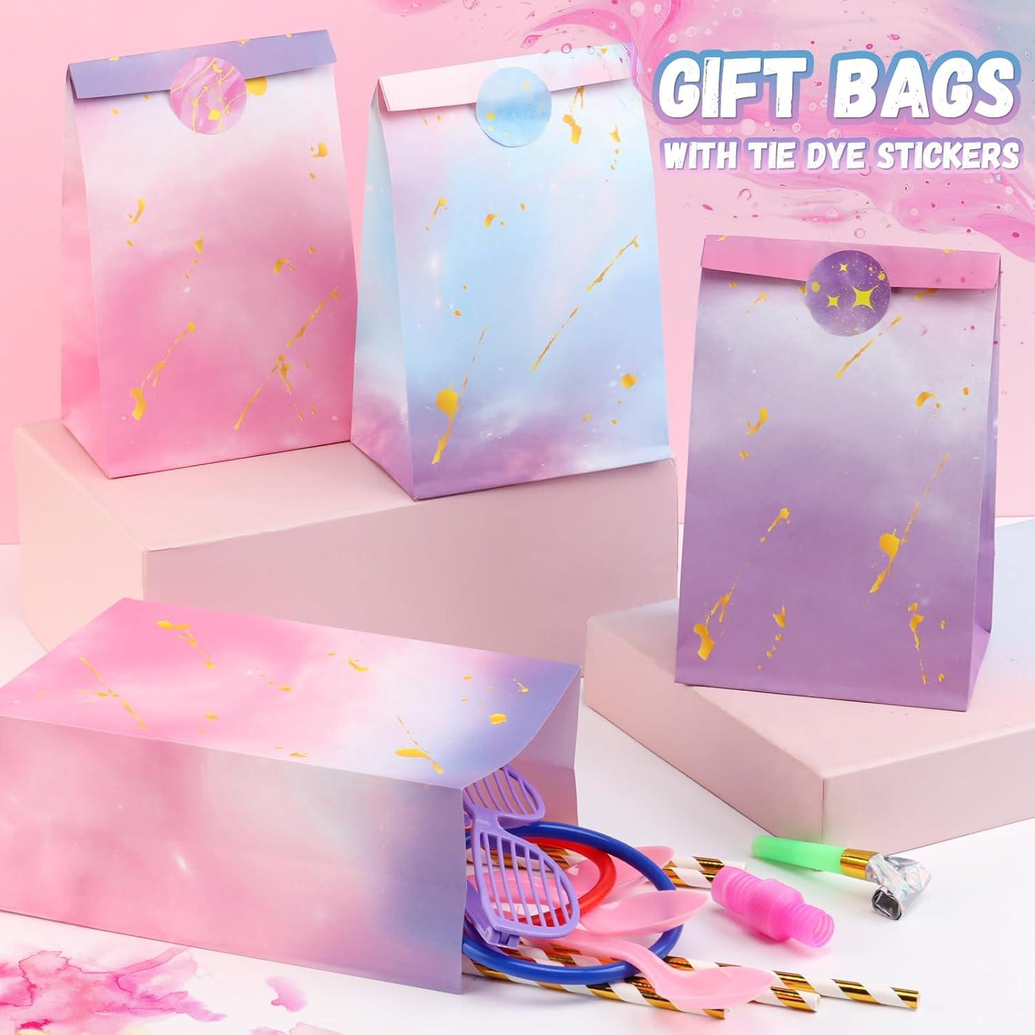 Bolsas de Fiesta Tie Dye HEJIN 30PCS con Stickers - Rosa y Púrpura