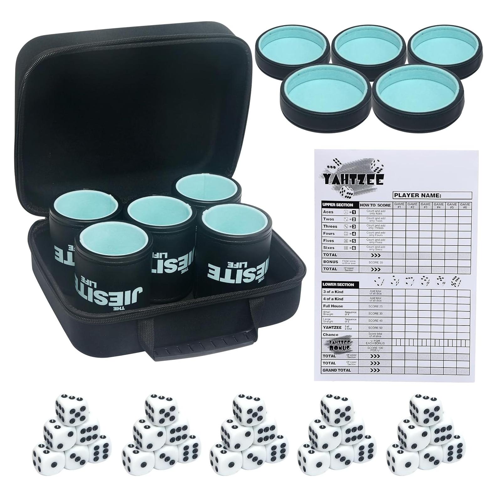 Juego de Tazas de Dados de Cuero JIESITE con 30 Dados y Estuche