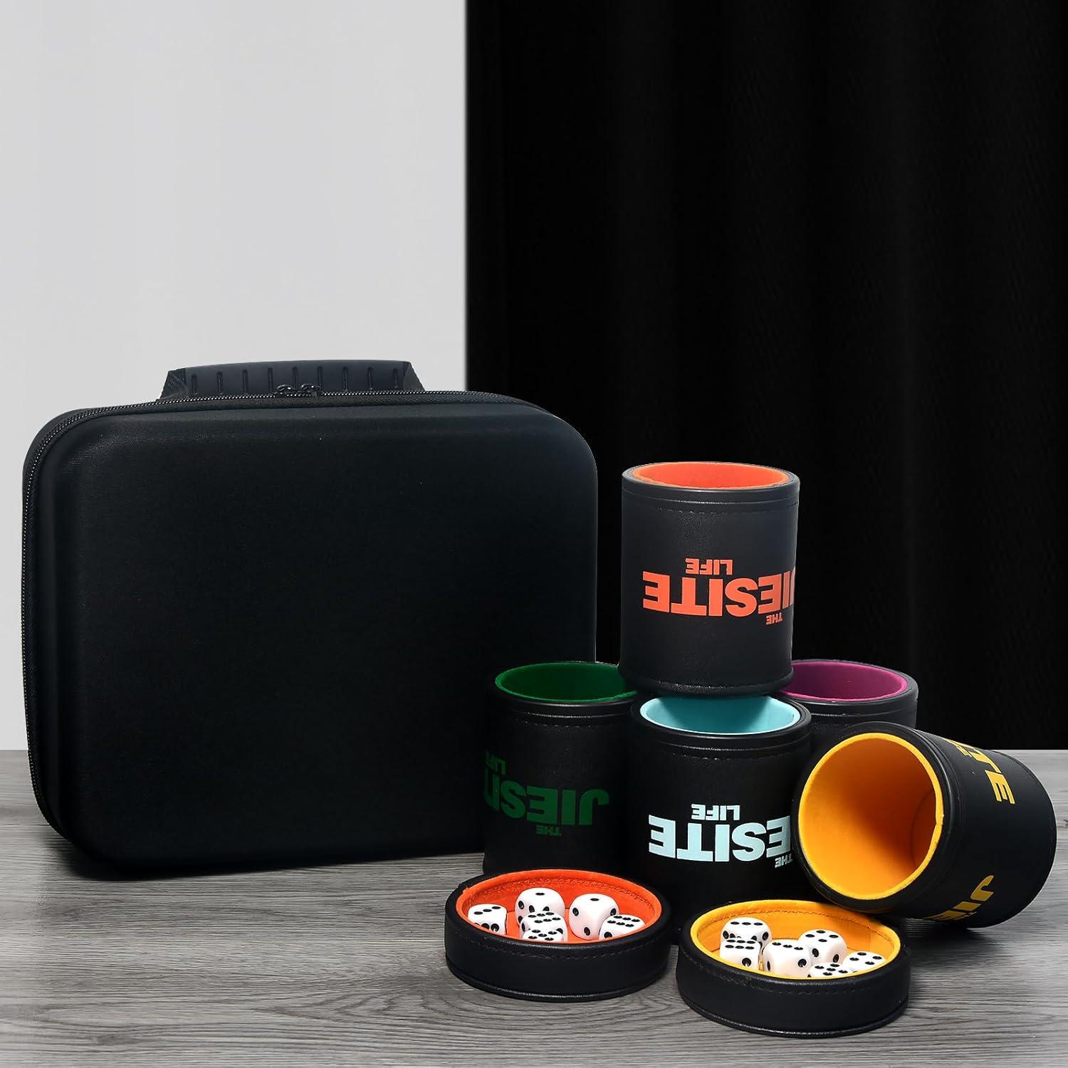 Juego de Tazas de Dados de Cuero JIESITE con 30 Dados y Estuche