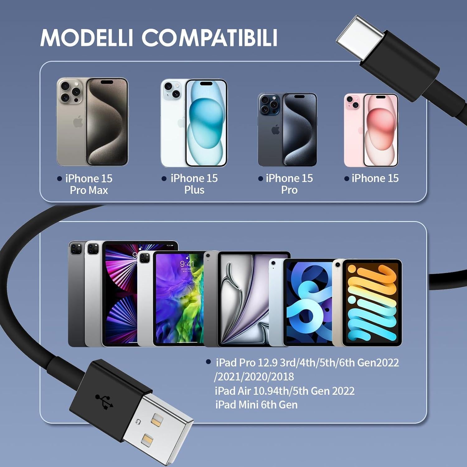 Cable USB A a C QZIIW 0.91m Carga Rápida 4 Pack iPhone 15/16