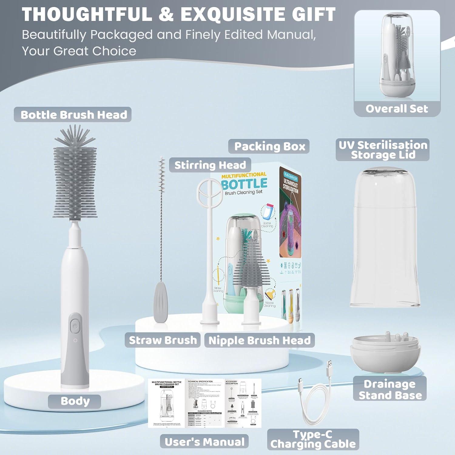 Juego de Cepillos Eléctricos para Biberones IvyWind Gris