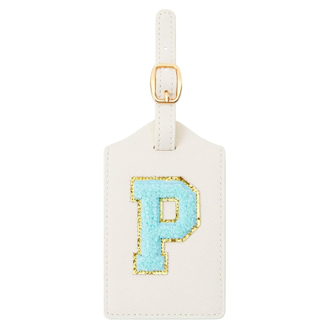 Etiqueta de Equipaje Bordada CHOIEO Cuero PU Blanco Letra Azul