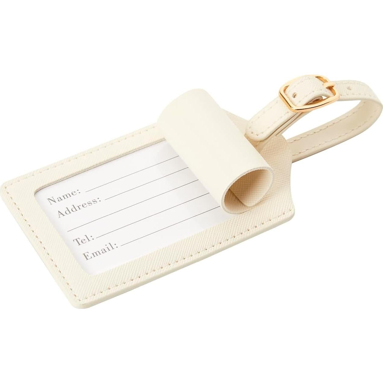 Etiqueta de Equipaje Bordada CHOIEO Cuero PU Blanco Letra Azul