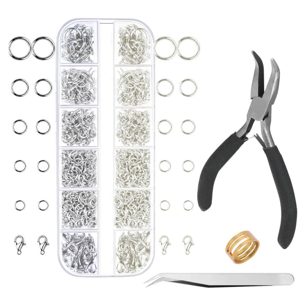 Anezus Kit de Anillas de Salto y Alicates 1200 Piezas Plata