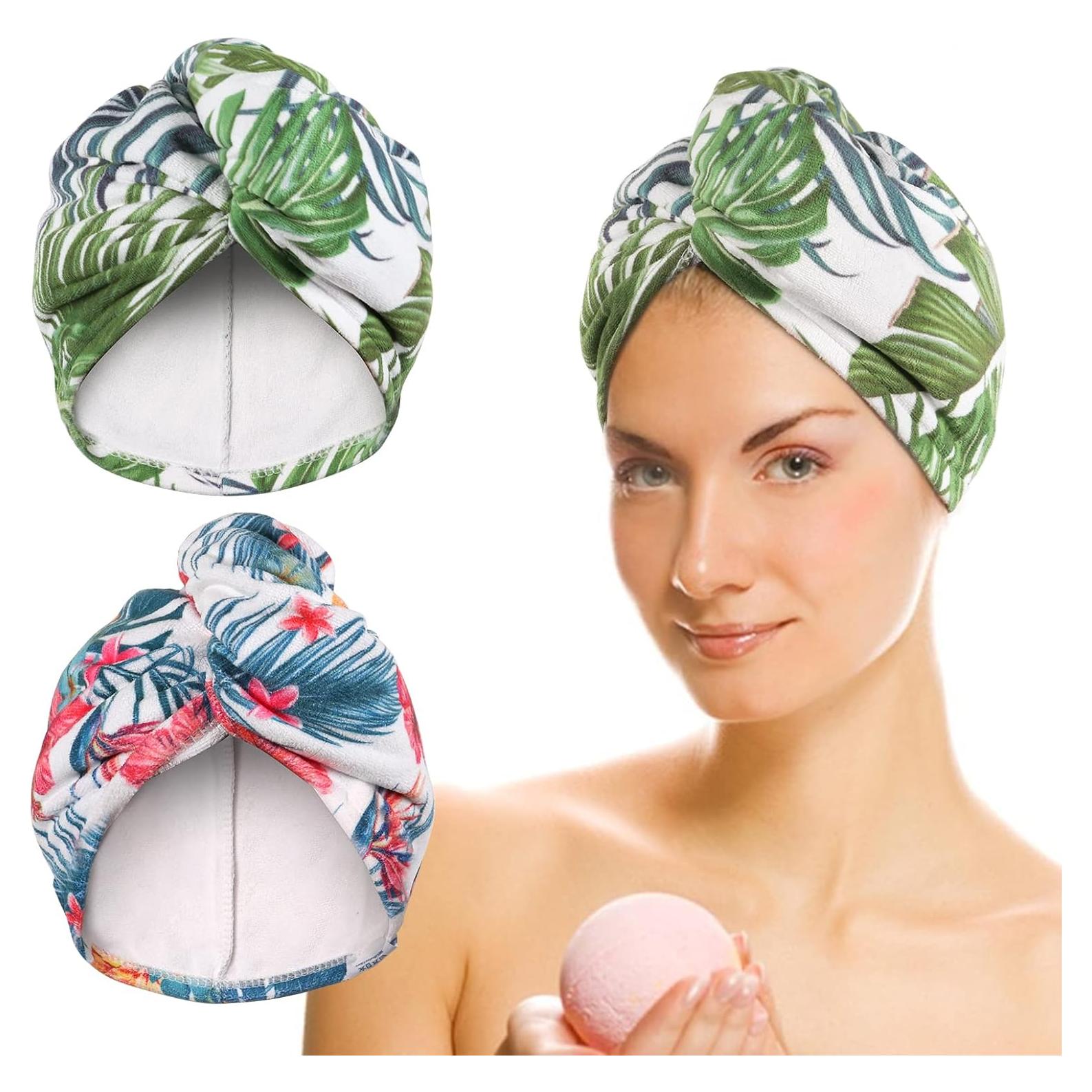 Toalla de Microfibra para Cabello AuroTrends 2Pack Floral y Palmas