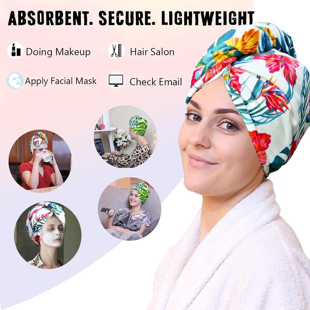 Toalla de Microfibra para Cabello AuroTrends 2Pack Floral y Palmas