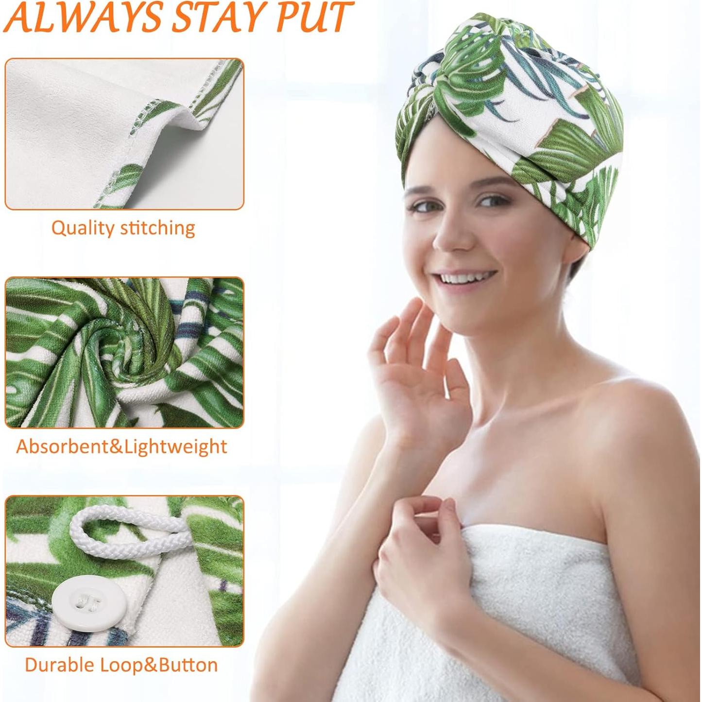 Toalla de Microfibra para Cabello AuroTrends 2Pack Floral y Palmas