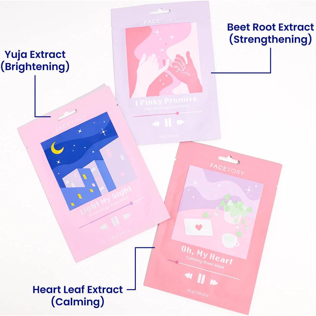 Mascarillas Faciales Calmantes FACETORY - Paquete de 3