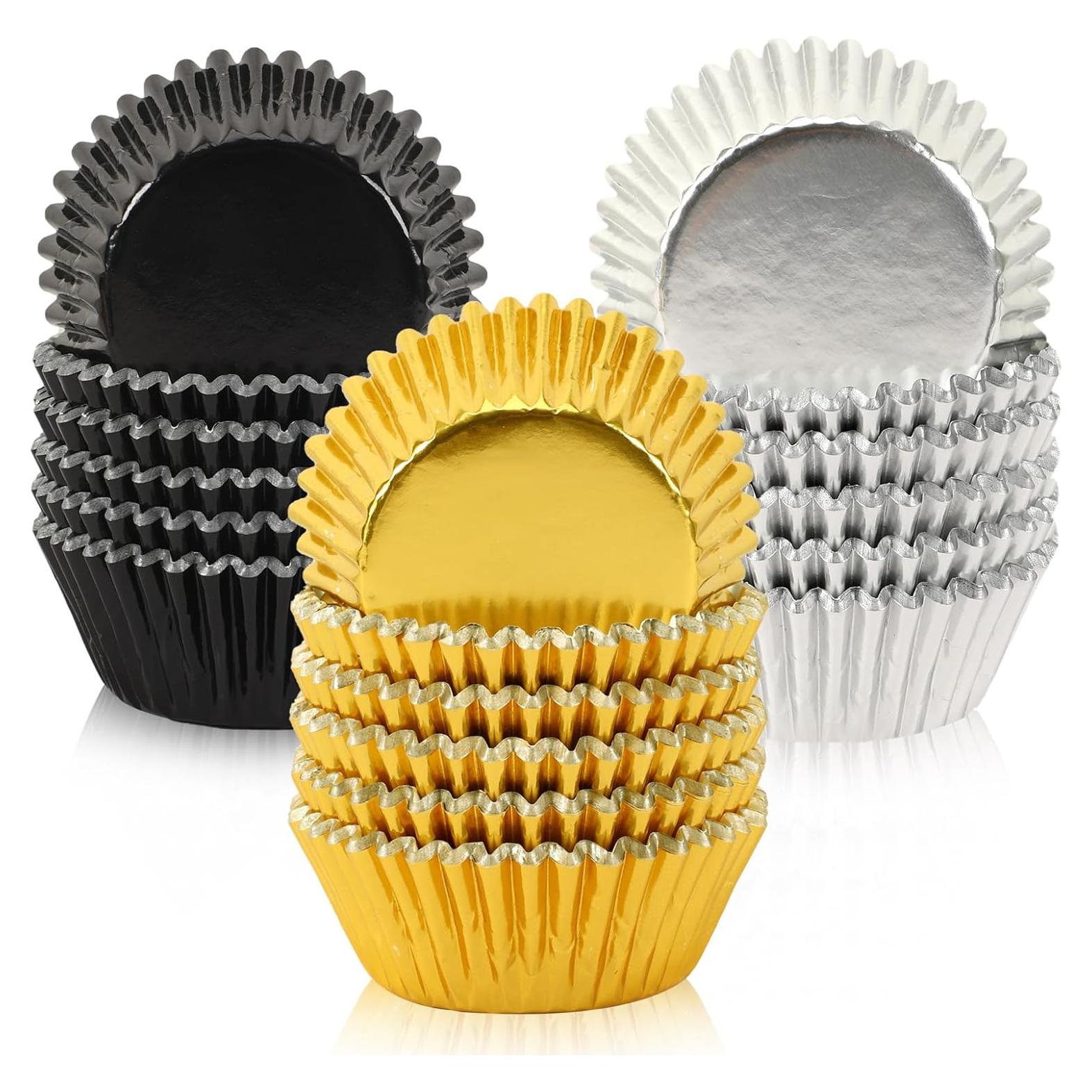 Forros de Cupcake SANNIX 450 Piezas Negro Dorado Plateado