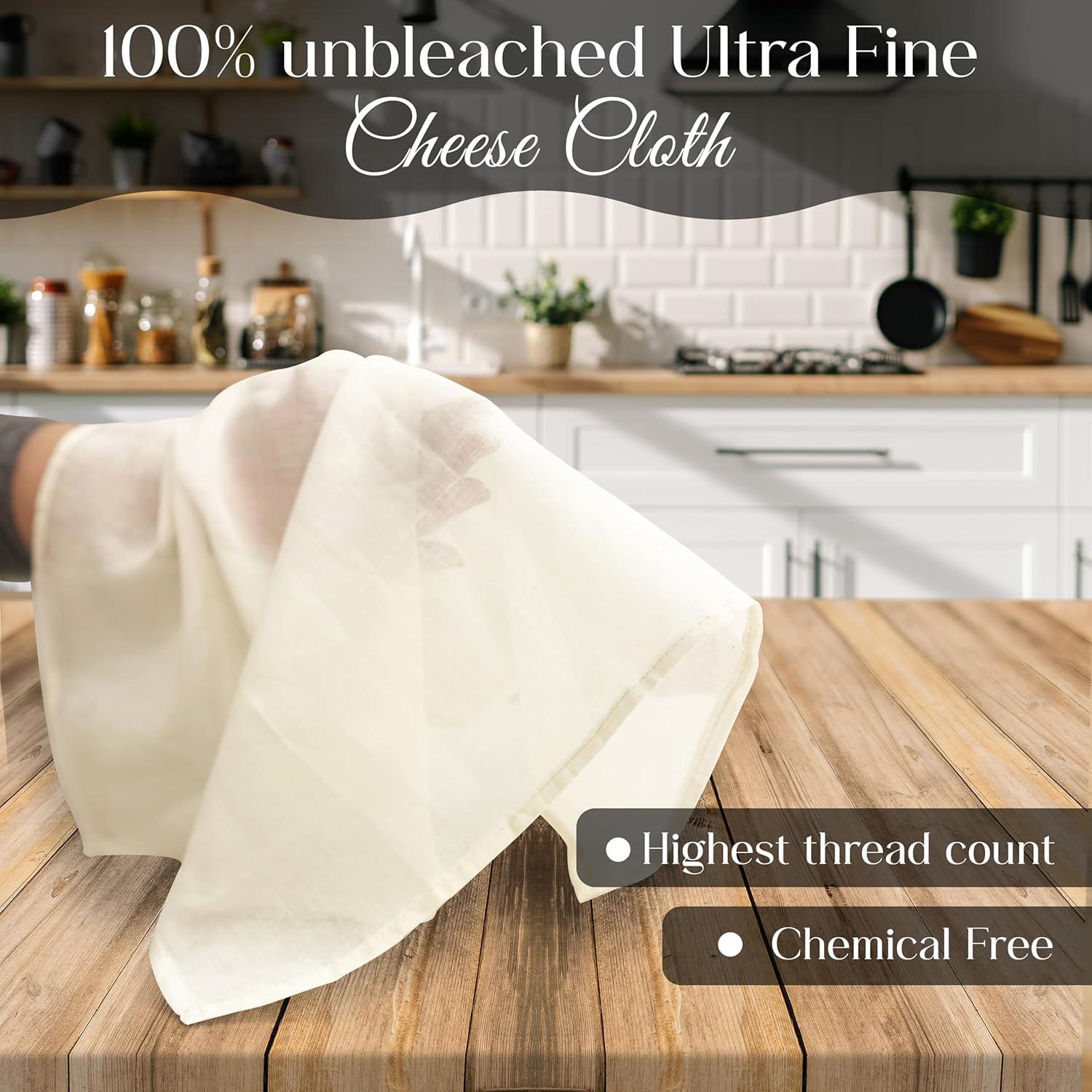 Tela de Queso Orgánica 100% Algodón Sin Blanquear 4 Pcs 20x20 cm