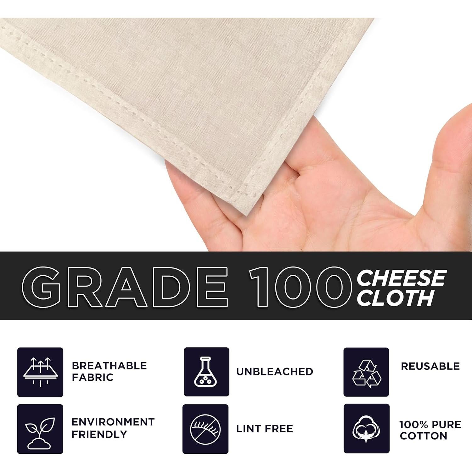 Tela de Queso Orgánica 100% Algodón Sin Blanquear 4 Pcs 20x20 cm