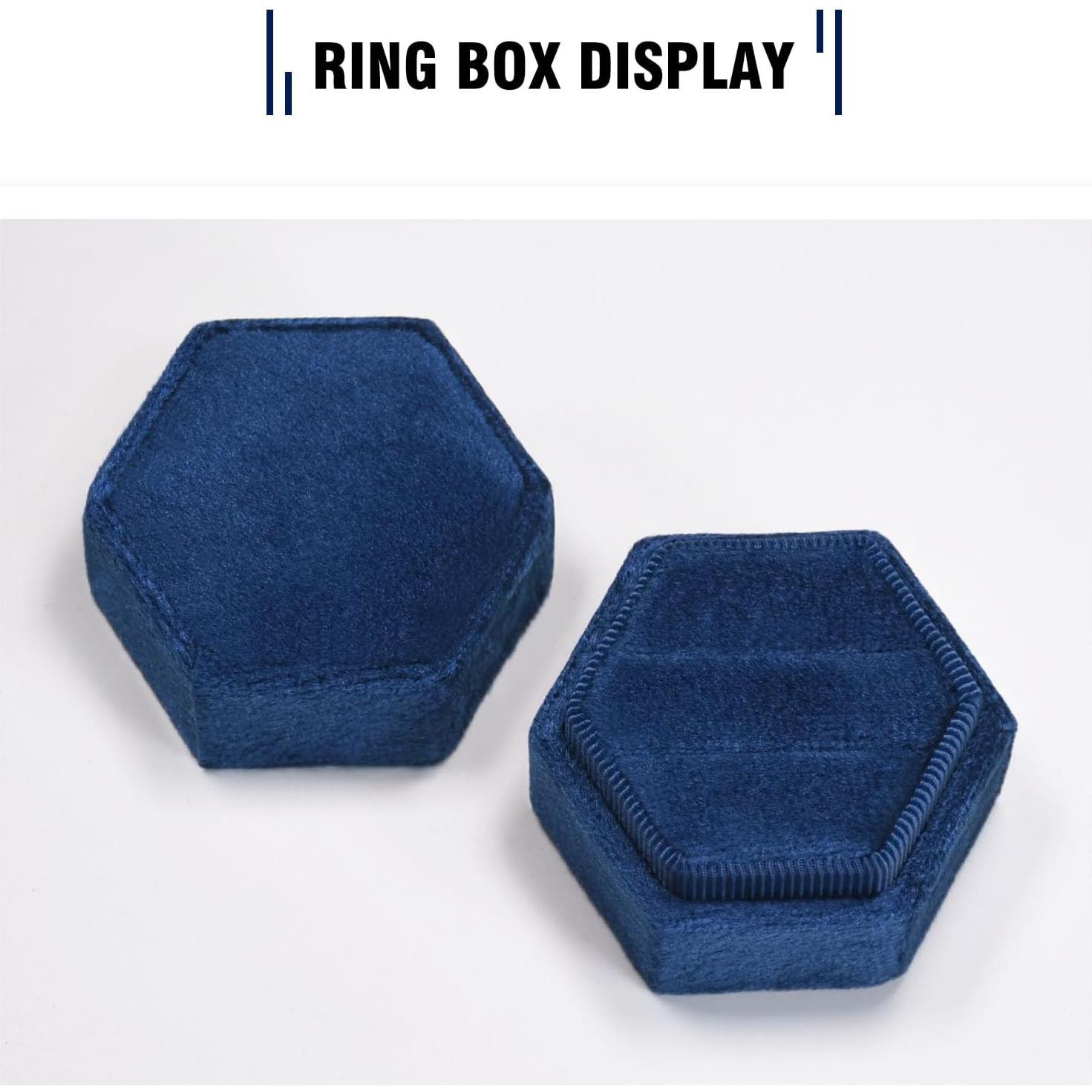Caja de Anillo Vicoter Hexagonal Terciopelo 2 Ranuras Azul